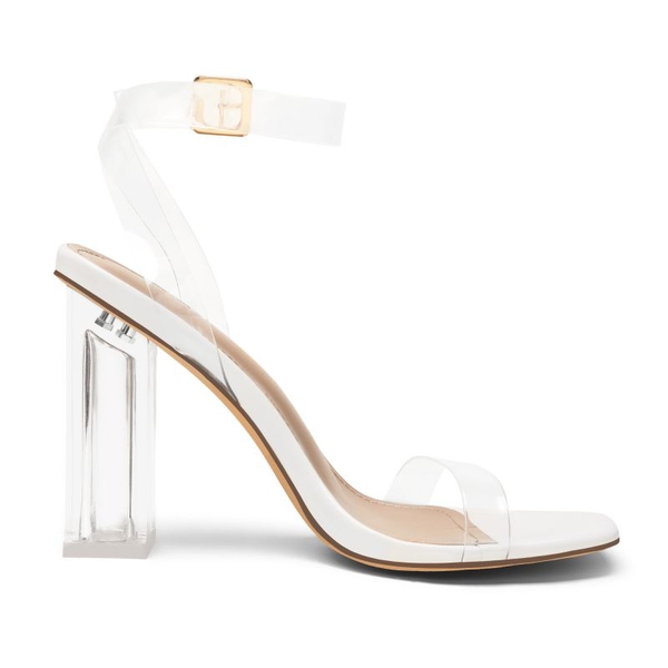 Square Toe Clear Chunky Heel Sandals - WHITE CLEAR - 2